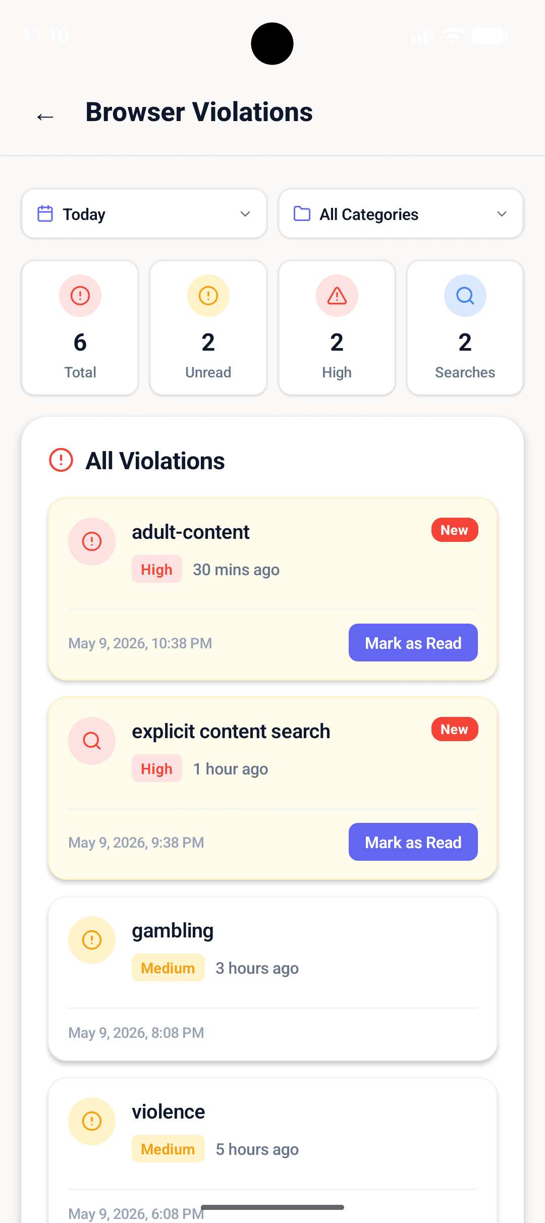Real-time alerts — SafeAnywhere Parental Control